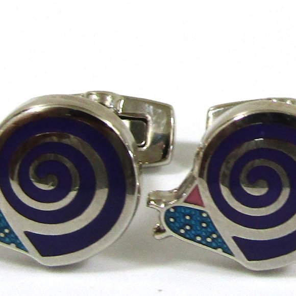 Duchamp London Silver and Black Spiral Snail Cufflinks - Picture 1 of 4